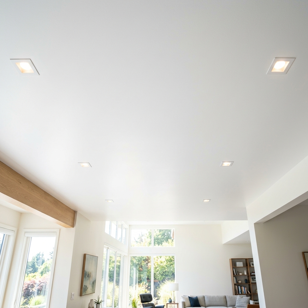 Smooth modern ceiling after professional wet-scrape removal