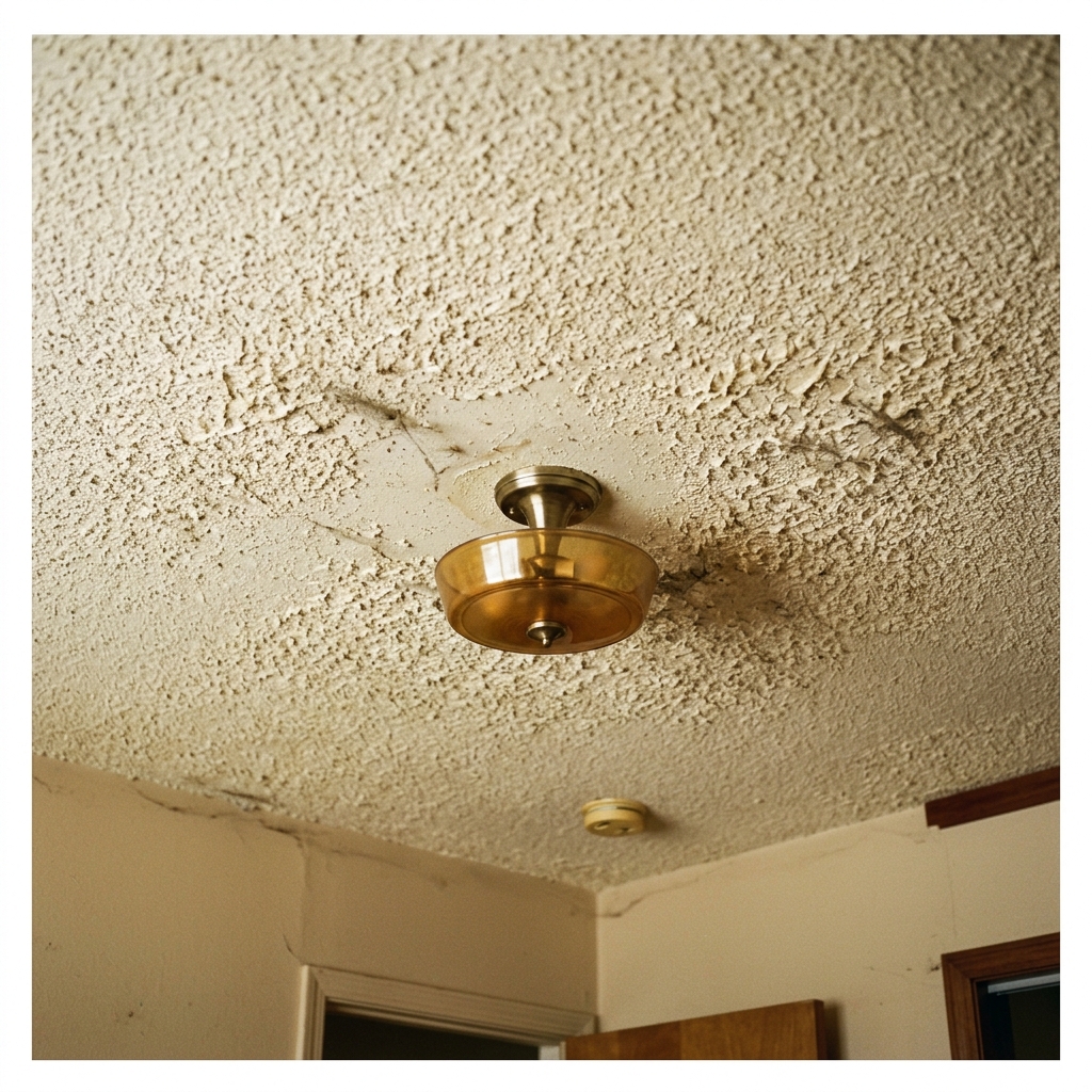 Heavy 1980s-era popcorn texture ceiling before removal