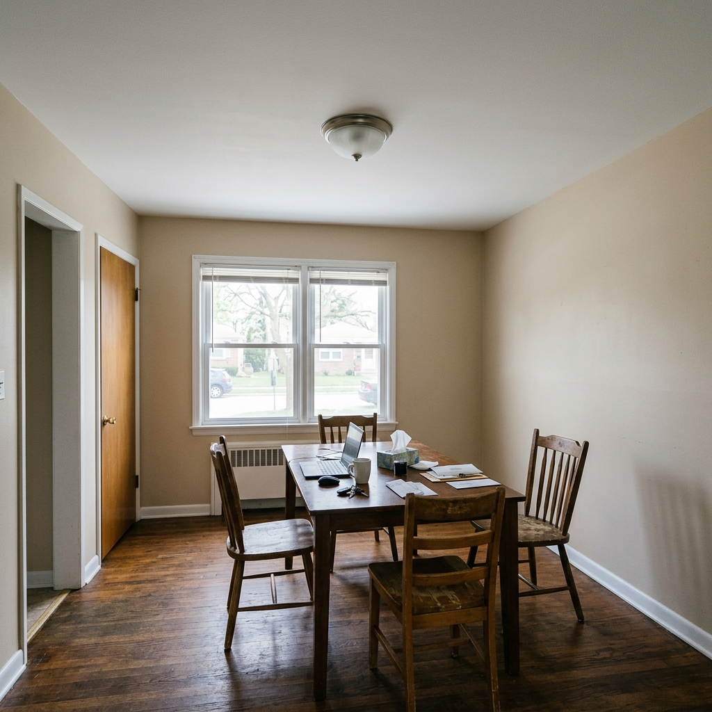 Plain flat builder-grade ceiling before architectural upgrade